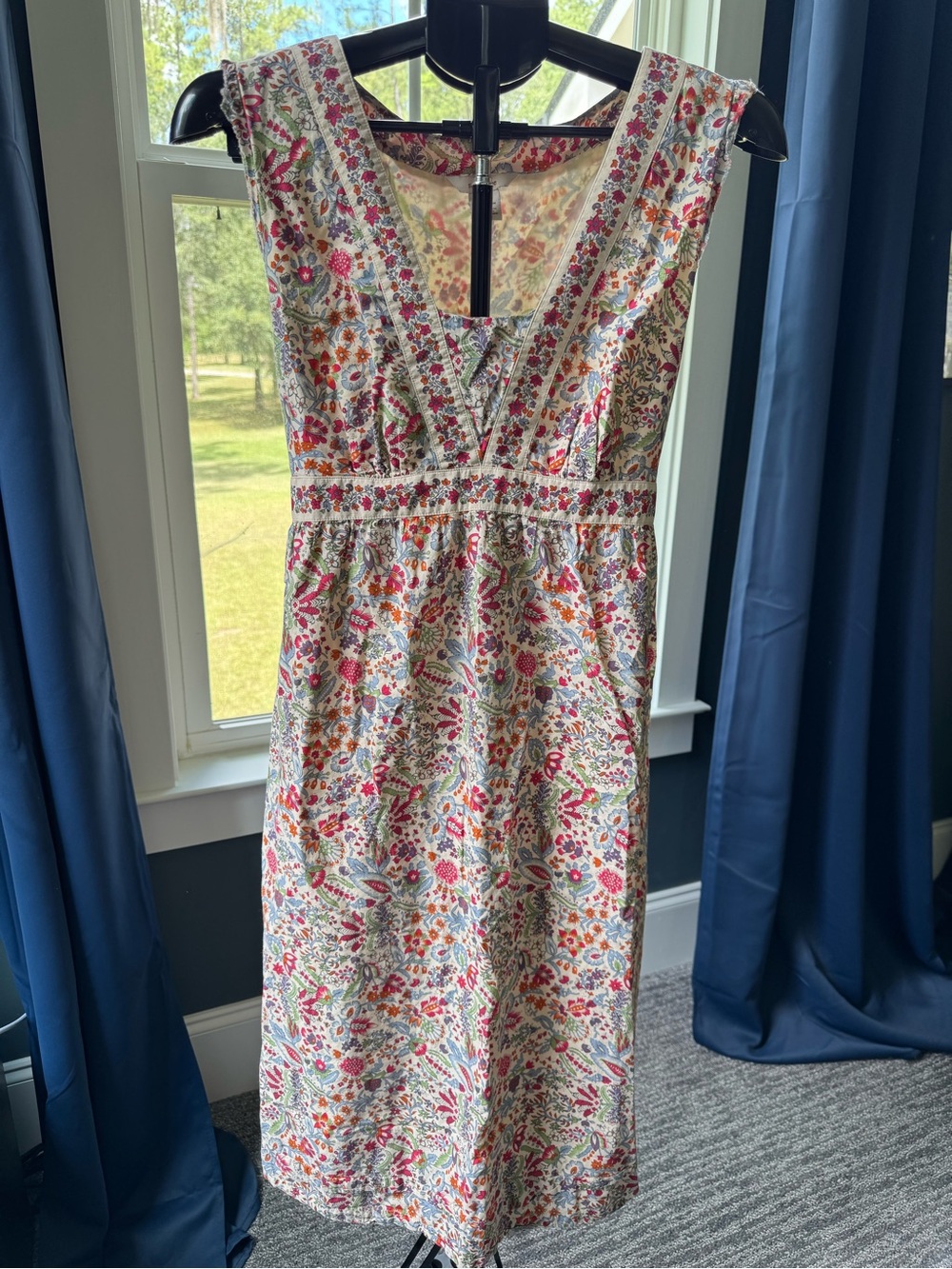 Sundance Floral Print Regency Empire Waist Midi Dress Boho Size 12 Sleeveless